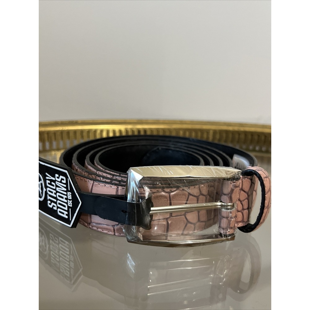 Stacy Adams Croc Embossed Leather Belt Size 52 Pink Crocodile NEW
